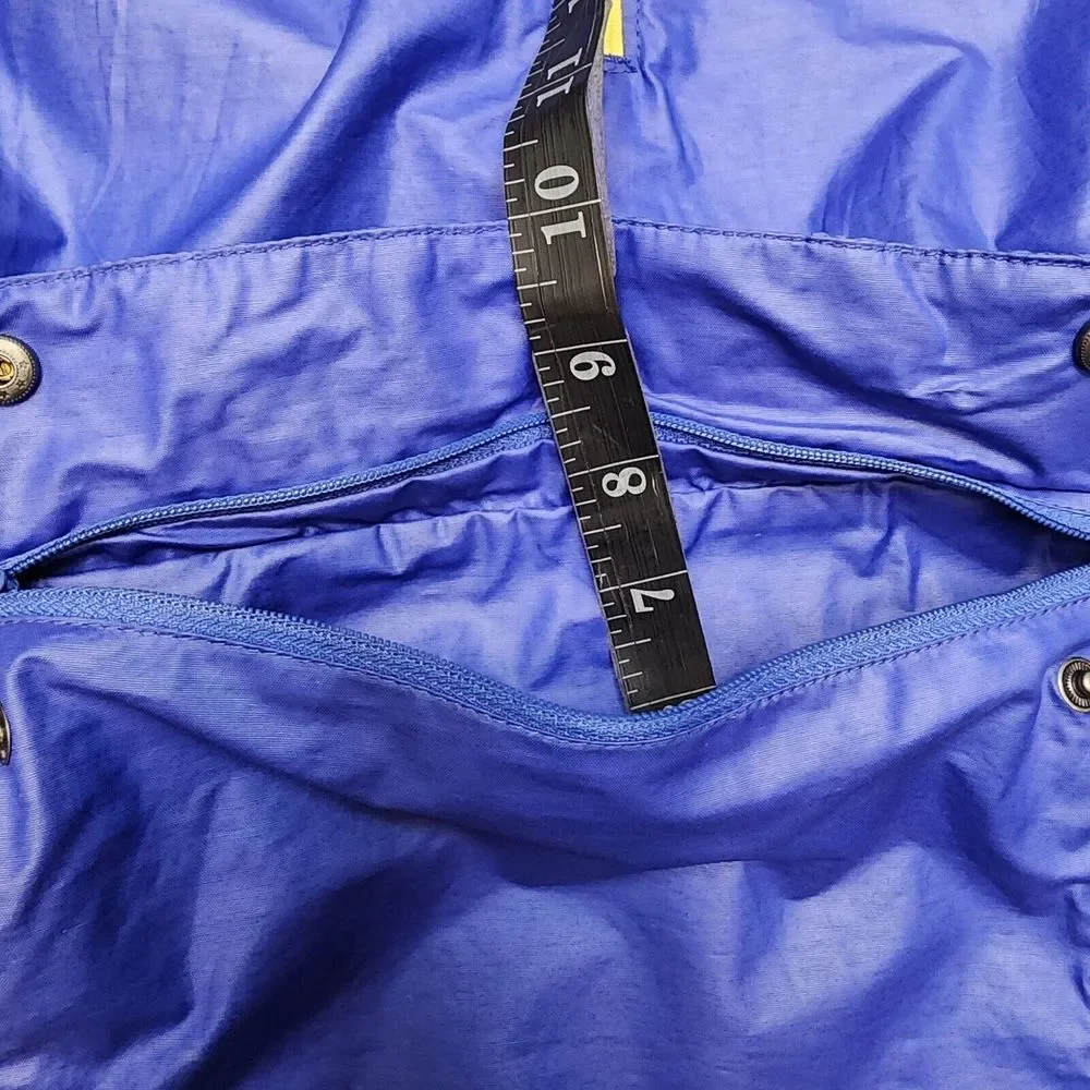 Merrell Womens M Rain Jacket Blue‎ Lightweight Button Zip Pockets Cinch Waist